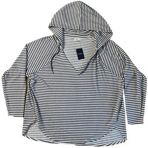 Lucky Brand XL X-Large Navy White Stripe Hooded Pullover Top Shirt Womens